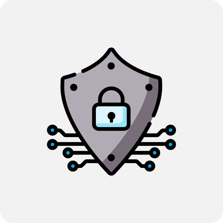 A logo of a shield with a lock